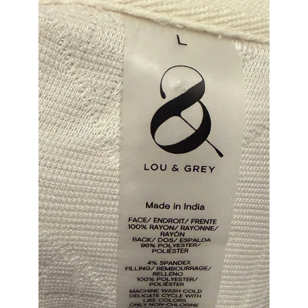 Lou & Grey Quilted Sweatshirt Dress Large Ivory Cream Cozy Lounge Pullover
